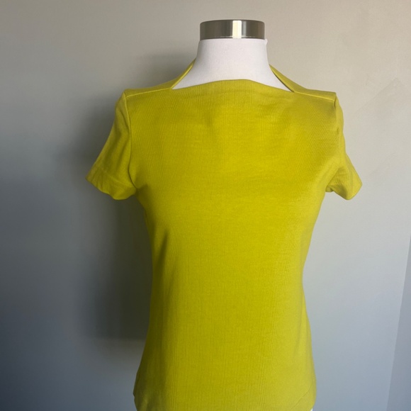 Kate Spade Saturday Slip Neck Lime Green Yellow Cotton Casual Tee T-shirt Top - Picture 7 of 12